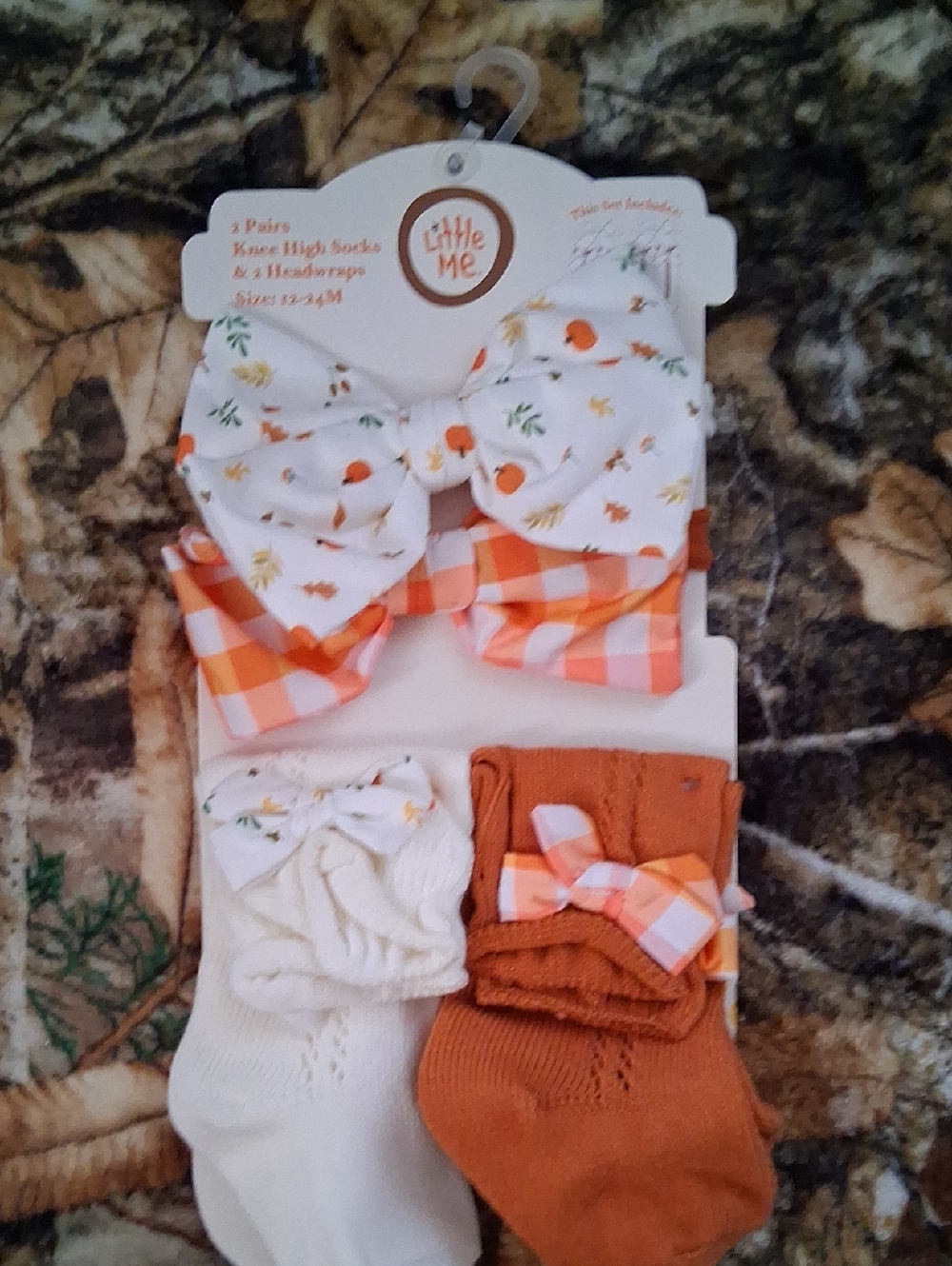 Little Me White and Orange Bow Headbands with Coordinating Socks